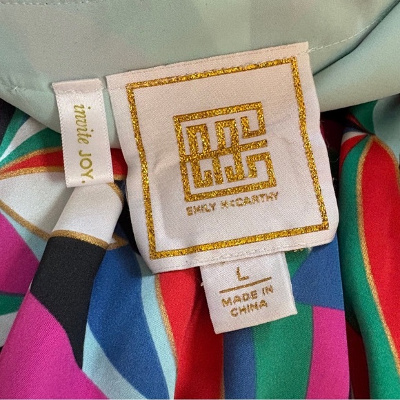 Emily McCarthy Colorful Ruffled Shoulders Bib Collar Flowy Blouse women’s L - Picture 4 of 13